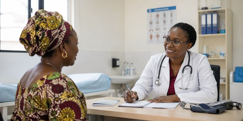 Médecin, mère et enfant utilisant Rylna OS